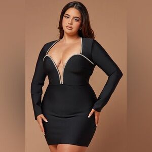 Elegant Black Long Sleeve Dress London Light Bandage Mini Dress
